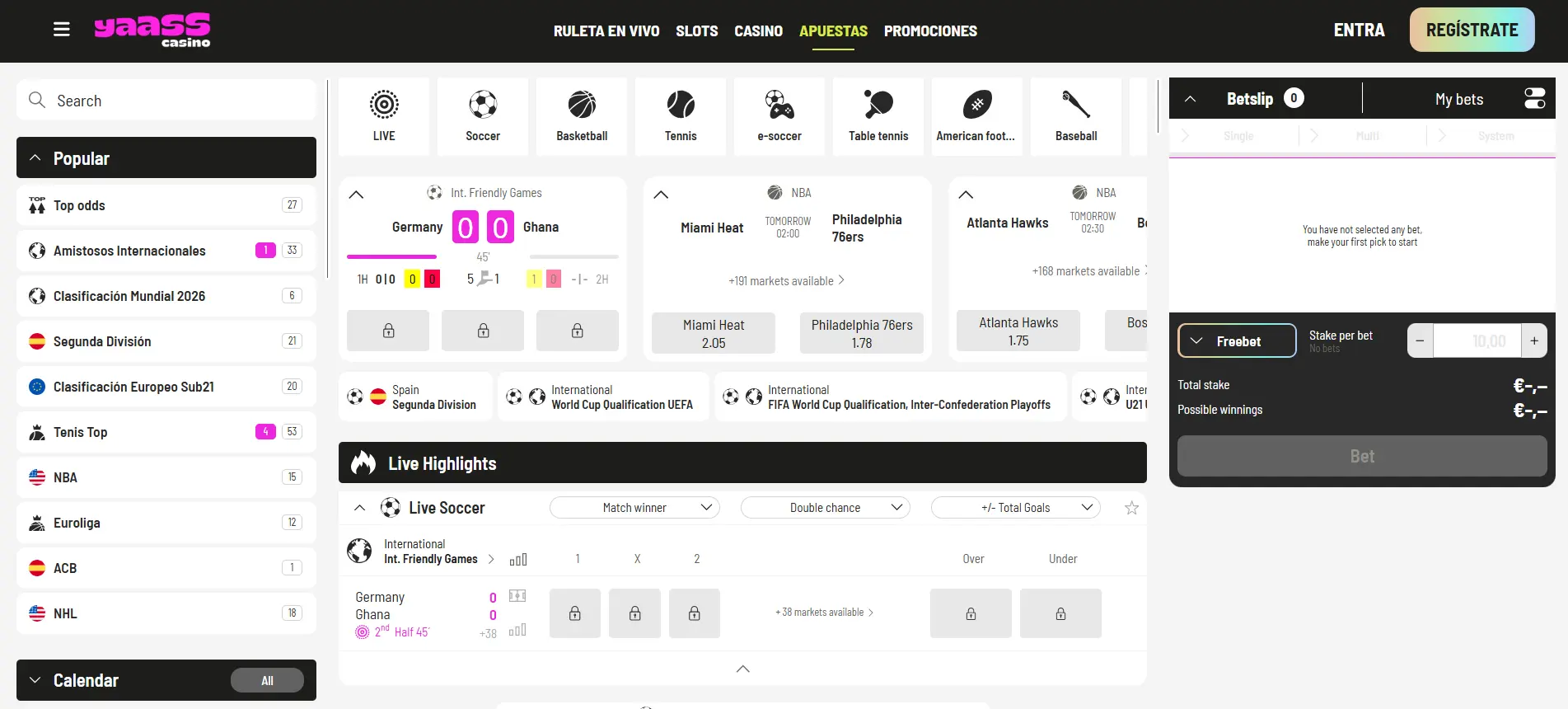 Yaass apuestas online casino – sección deportiva España